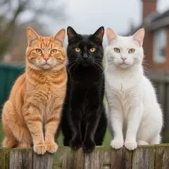 Hunyuan Image 3.0 — Three cats of different colors sitting in a row on