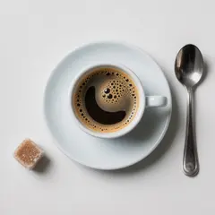 Hunyuan Image 3.0 — A cup of coffee on a saucer, with a spoon to the r