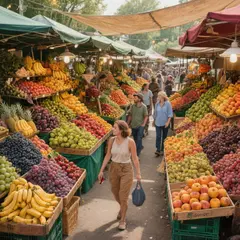 Hunyuan Image 3.0 — A busy farmer's market scene with at least six dif
