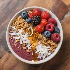 Hunyuan Image 3.0 — A colorful acai bowl topped with fresh berries, gr