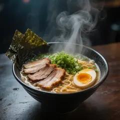 Hunyuan Image 3.0 — A steaming bowl of ramen with chashu pork, soft-bo