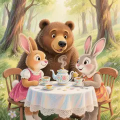 Hunyuan Image 3.0 — A children's book illustration of a bear and a rab