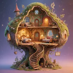 Hunyuan Image 3.0 — A detailed cross-section of a fantasy treehouse sh
