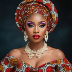 Hunyuan Image 3.0 — A woman with elaborate gele headwrap and bold eye 