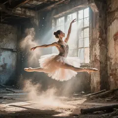 Hunyuan Image 3.0 — A ballet dancer mid-leap in an abandoned warehouse
