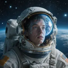 Hunyuan Image 3.0 — An astronaut without a helmet, face lit by Earth g