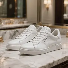 Hunyuan Image 3.0 — A pair of white leather sneakers on a marble count