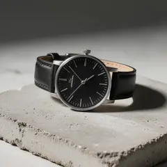Hunyuan Image 3.0 — A minimalist wristwatch with a black leather strap
