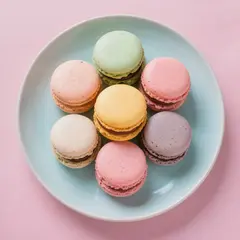 Hunyuan Image 3.0 — A stack of colorful macarons on a pastel blue plat