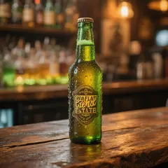 Hunyuan Image 3.0 — A green glass bottle of craft beer with condensati