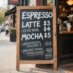 Hunyuan Image 3.0 — A hand-lettered chalkboard menu outside a coffee s