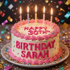 Hunyuan Image 3.0 — A birthday cake with HAPPY 30TH BIRTHDAY SARAH wri