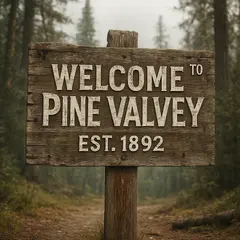 Hunyuan Image 3.0 — A weathered wooden sign reading WELCOME TO PINE VA