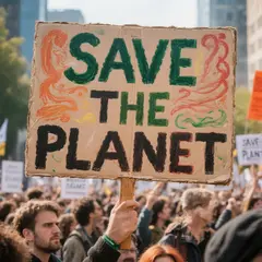 Hunyuan Image 3.0 — A protest sign held up in a crowd reading SAVE THE