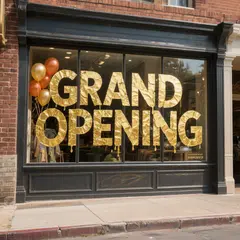 Hunyuan Image 3.0 — A storefront window with GRAND OPENING painted in 