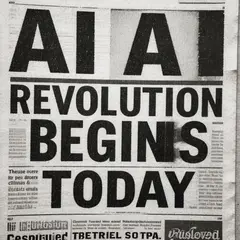 Hunyuan Image 3.0 — A newspaper headline reading AI REVOLUTION BEGINS 