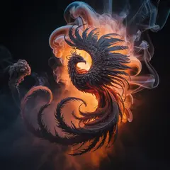 Ideogram V3 Turbo — Smoke tendrils forming the shape of a phoenix, bac
