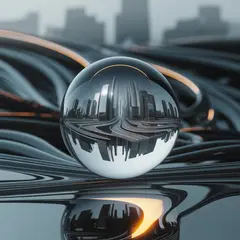Ideogram V3 Turbo — A glass sphere refracting a distorted cityscape, s