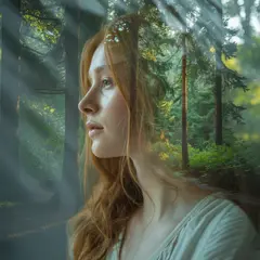 Ideogram V3 Turbo — A double exposure photograph combining a forest wi