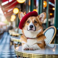 Ideogram V3 Turbo — A corgi wearing a red beret sitting in a Parisian 