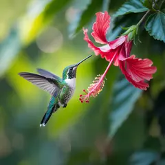 Ideogram V3 Turbo — A hummingbird hovering next to a bright red flower