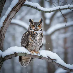 Ideogram V3 Turbo — An owl perched on a snow-covered branch, intense a