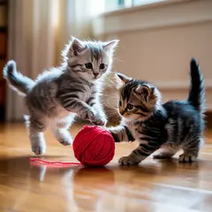 Ideogram V3 Turbo — Two kittens playing with a ball of red yarn on a h