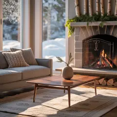Ideogram V3 Turbo — A cozy Scandinavian living room with a fireplace, 