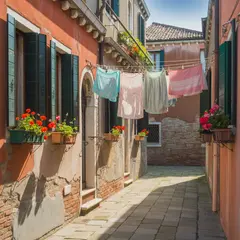 Ideogram V3 Turbo — A narrow cobblestone alley in Venice with colorful