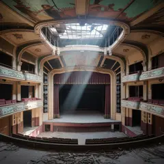 Ideogram V3 Turbo — An abandoned Art Deco theater with peeling gold pa