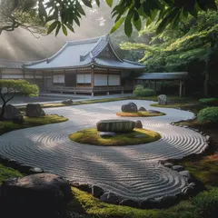 Ideogram V3 Turbo — A Japanese zen garden with raked gravel, moss-cove