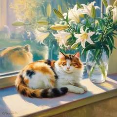 Ideogram V3 Turbo — A cat sitting on a windowsill, impressionist oil p