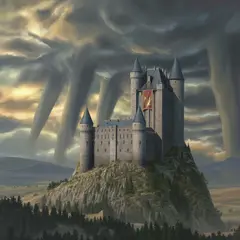 Ideogram V3 Turbo — A medieval castle on a hilltop, fantasy art style,