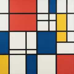 Ideogram V3 Turbo — A geometric abstract composition with red, blue, a