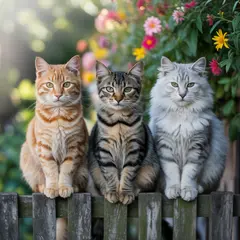 Ideogram V3 Turbo — Three cats of different colors sitting in a row on