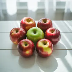 Ideogram V3 Turbo — Five red apples arranged in a circle on a white ta