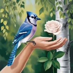 Ideogram V3 Turbo — A bird perched on the left hand of a person, the r