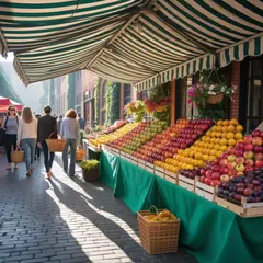 Ideogram V3 Turbo — A busy farmer's market scene with at least six dif