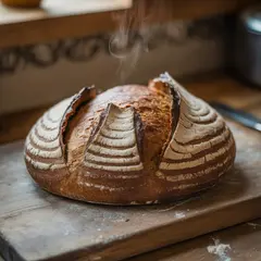 Ideogram V3 Turbo — A rustic sourdough bread loaf, freshly baked with 