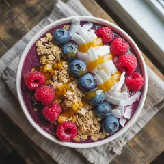 Ideogram V3 Turbo — A colorful acai bowl topped with fresh berries, gr