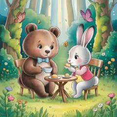 Ideogram V3 Turbo — A children's book illustration of a bear and a rab