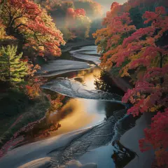 Ideogram V3 Turbo — An aerial view of a winding river through autumn f