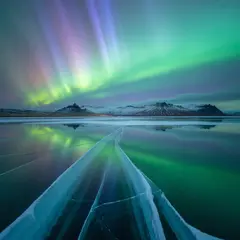 Ideogram V3 Turbo — A frozen lake with cracks in the ice, Northern Lig