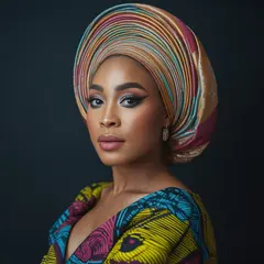 Ideogram V3 Turbo — A woman with elaborate gele headwrap and bold eye 