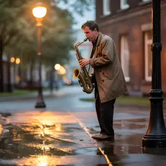 Ideogram V3 Turbo — A street musician playing saxophone under a lamppo