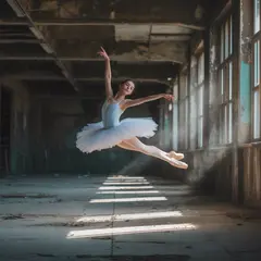 Ideogram V3 Turbo — A ballet dancer mid-leap in an abandoned warehouse