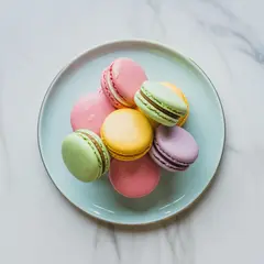 Ideogram V3 Turbo — A stack of colorful macarons on a pastel blue plat