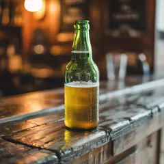 Ideogram V3 Turbo — A green glass bottle of craft beer with condensati