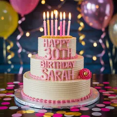 Ideogram V3 Turbo — A birthday cake with HAPPY 30TH BIRTHDAY SARAH wri