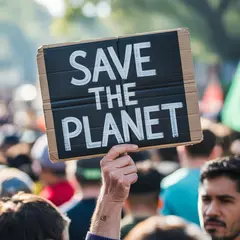 Ideogram V3 Turbo — A protest sign held up in a crowd reading SAVE THE